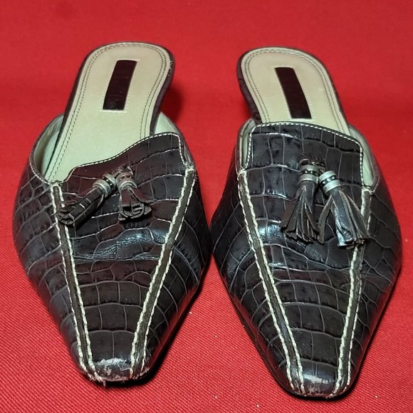 Unisa Gracia Mahogany Acajou 6B Pointed Toe Tassel Mules Slip on Kitten Heels - Picture 10 of 12